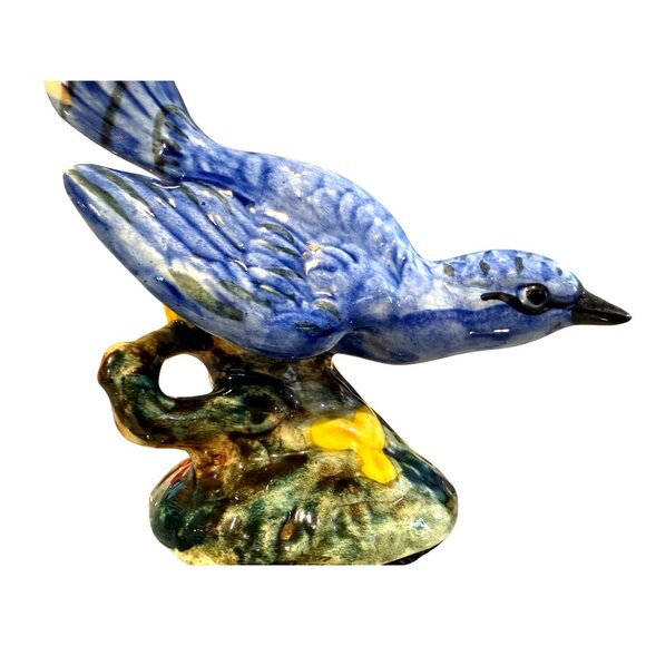 Vintage Ceramic Bluebird Figurine Hand-Painted With Yellow Flower On Base - Picture 1 of 9